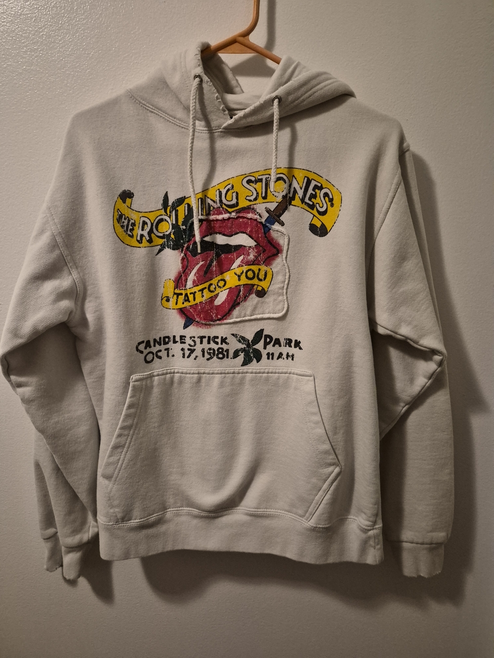 the Rolling Stones White "Tatoo You" Hoodie with Red Tongue Logo